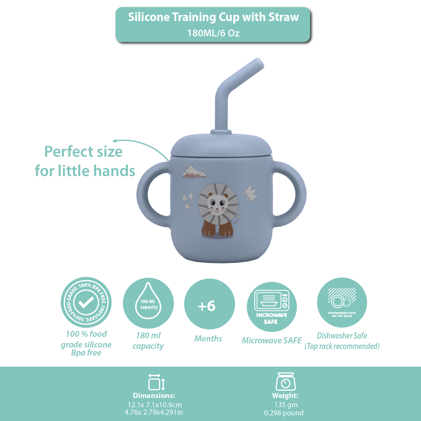 Silicone Training Cup with Straw Baby Blue -  180ML\6 OZ  - ClevaKingee Friend
