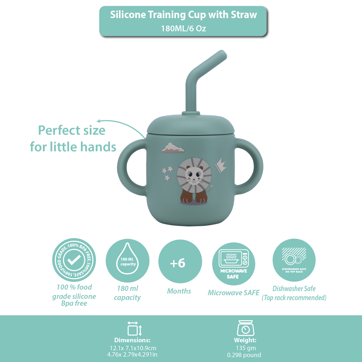 Silicone Training Cup with Straw Green Mint -  180ML\6 OZ  - ClevaKingee Friend