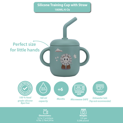 Silicone Training Cup with Straw Green Mint -  180ML\6 OZ  - ClevaKingee Friend