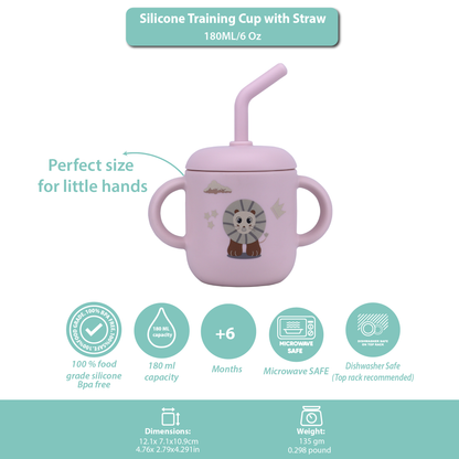 Silicone Training Cup with Straw Red Rose -  180ML\6 OZ  - ClevaKingee Friend