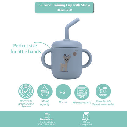 Silicone Training Cup with Straw Baby Blue -  180ML\6 OZ  - ClevaZaal Friend