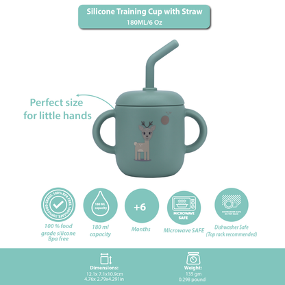 Silicone Training Cup with Straw Green Mint -  180ML\6 OZ  - ClevaZaal Friend