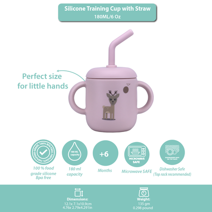 Silicone Training Cup with Straw Red Rose -  180ML\6 OZ  - ClevaZaal Friend