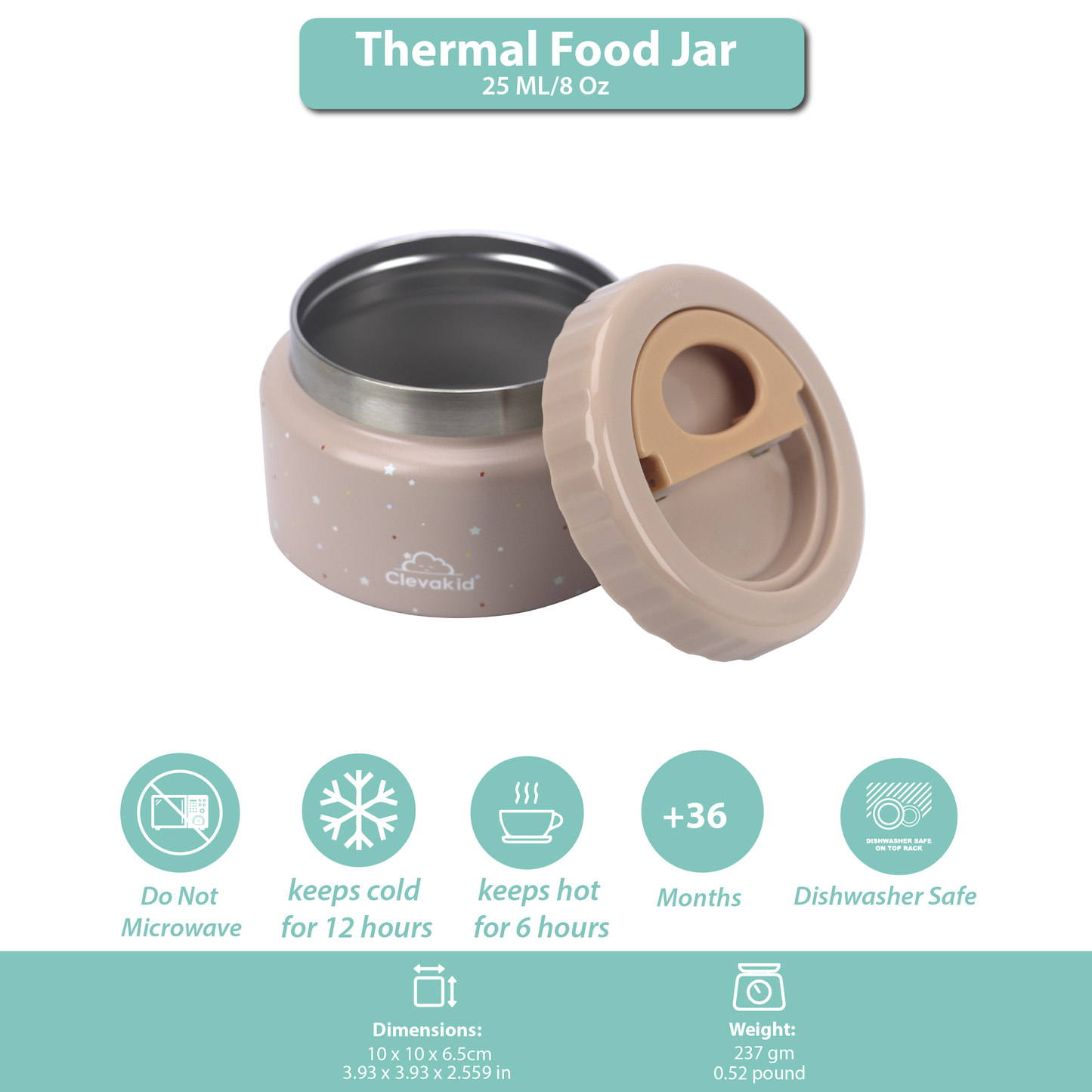 Thermal Food Jar Brown Dark Toffeh 250ML \8 OZ - stars Design