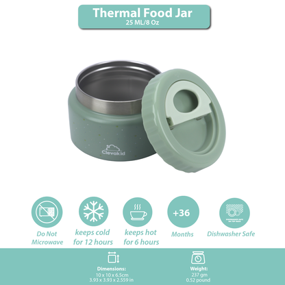 Thermal Food Jar Green  Olive 250ML \8 OZ - stars Design