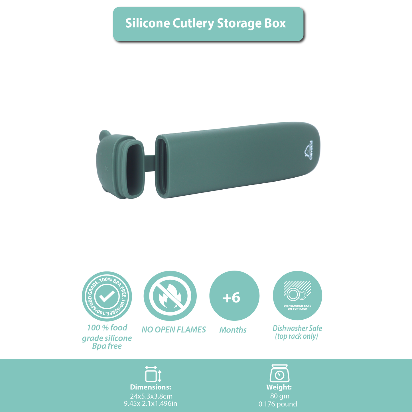 Silicone Cutlery Storage Box - Dark Green